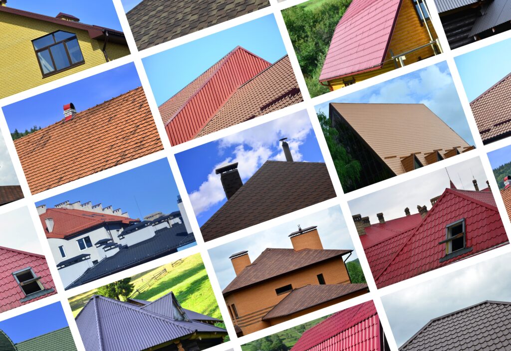 different coloured roofs on various different houses